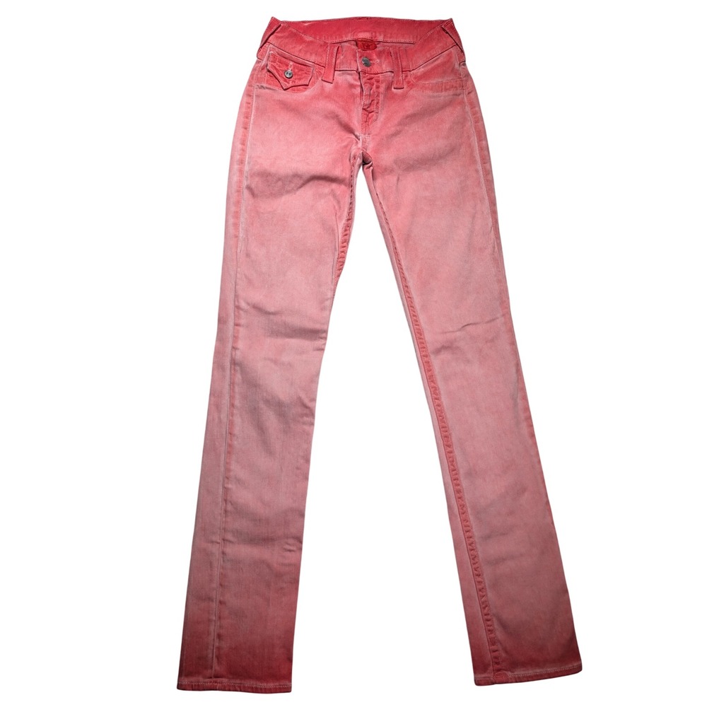 Vintage Y2K True Religion Jeans 27x33 Coral Pink Velvet Slim Straight Made USA